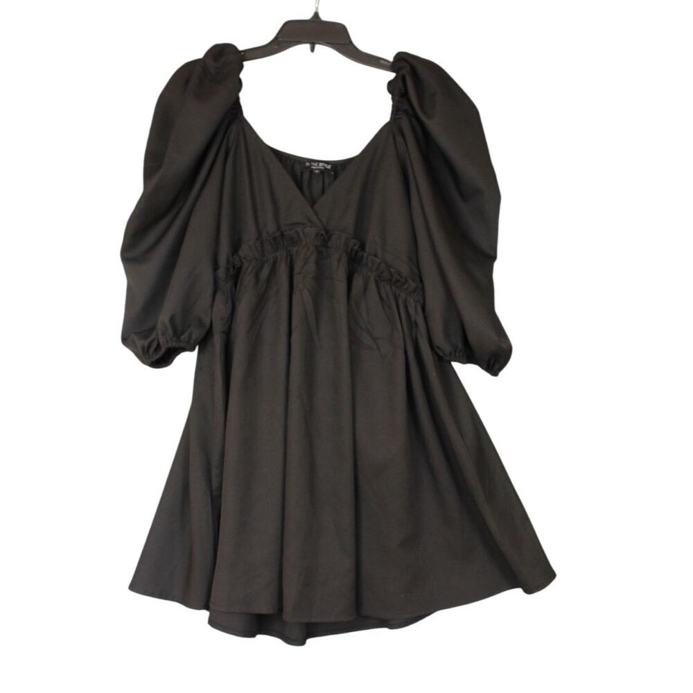 In The Style Women's Short Puff Sleeve Dress Black Size‎ 8 V-Neck